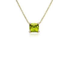 NEW Cushion Cut Peridot and Diamond Accent Pendant in 14k Yellow Gold (7mm)