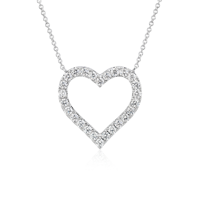 Diamond Heart Necklace In 14k White Gold 1 Ct Tw Blue Nile Pr