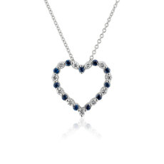 Floating Blue Sapphire and Diamond Heart Shaped Pendant in 14k White Gold (1.7mm)