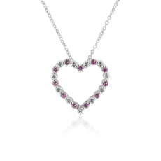 新款 14k 白金浮动粉色蓝宝石钻石心形吊坠（1.7 毫米）