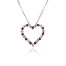 NEW Floating Ruby and Diamond Heart Shaped Pendant in 14k White Gold (1.7mm)
