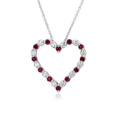 Floating Ruby and Diamond Heart Shaped Pendant in 14k White Gold (2.2mm ...