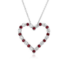 NEW Floating Ruby and Diamond Heart Shaped Pendant in 14k White Gold (2.2mm)