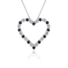 Floating Sapphire and Diamond Heart Shaped Pendant in 14k White Gold (2.2mm)
