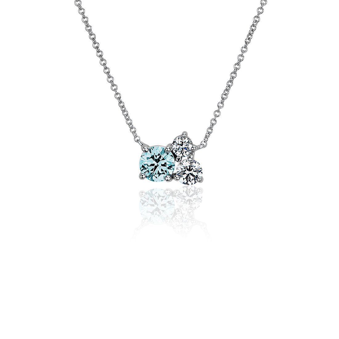 LIGHTBOX Lab-Grown Blue & White Diamond Round Cluster Pendant Necklace in 14k White Gold (1 ct. tw.)