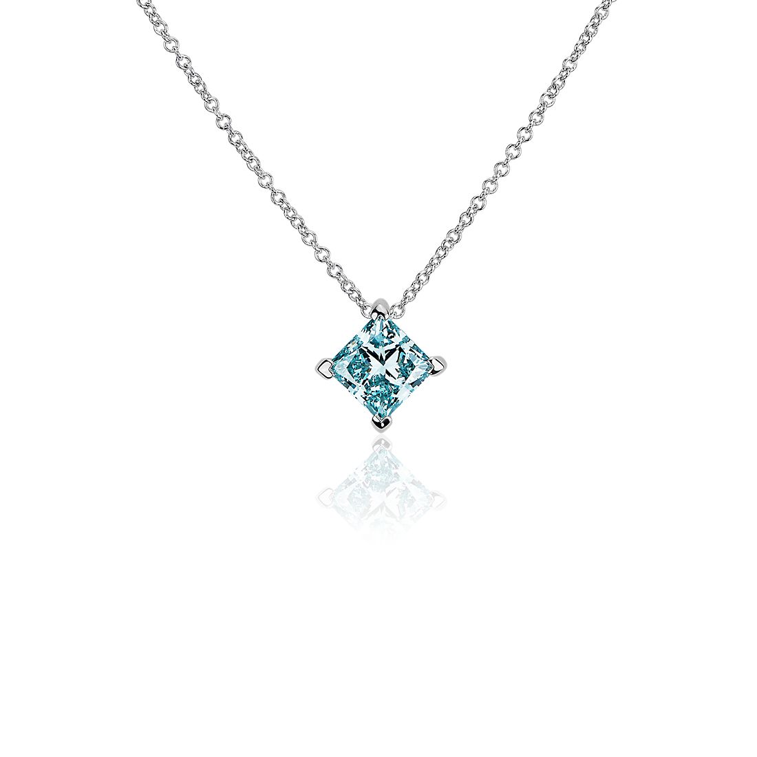 LIGHTBOX Lab-Grown Blue Diamond Princess Solitaire Pendant Necklace in 14k White Gold (1 ct. tw.)