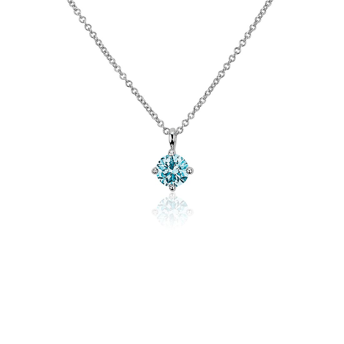 LIGHTBOX Lab-Grown Blue Diamond Round Solitaire Pendant Necklace in 14k White Gold (1/2 ct. tw.)