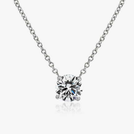 LIGHTBOX Lab Grown Blue Diamond Round Solitaire Pendant Necklace in 14k White Gold with 1 ct total weight diamonds