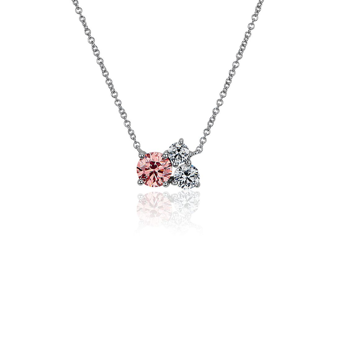 LIGHTBOX Lab-Grown Pink & White Diamond Round Cluster Pendant Necklace in 14k White Gold (1 ct. tw.)