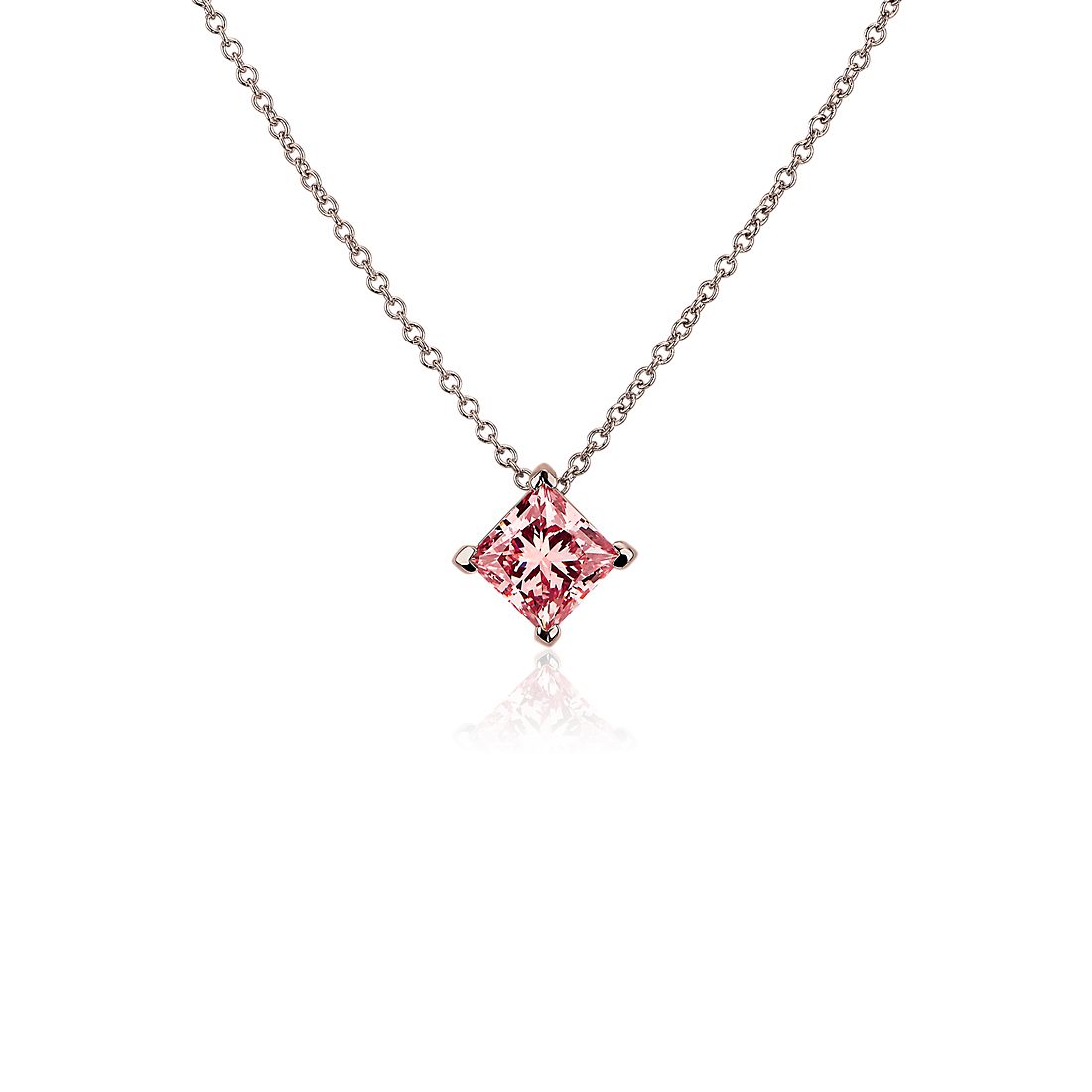 LIGHTBOX Lab-Grown Pink Diamond Princess Solitaire Pendant Necklace in 14k Rose Gold (1 ct. tw.)