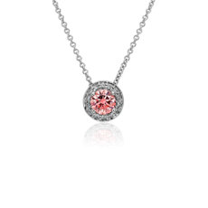 LIGHTBOX Lab-Grown Pink Diamond Round Halo Pendant Necklace in 14k White Gold (1/2 ct. tw.)