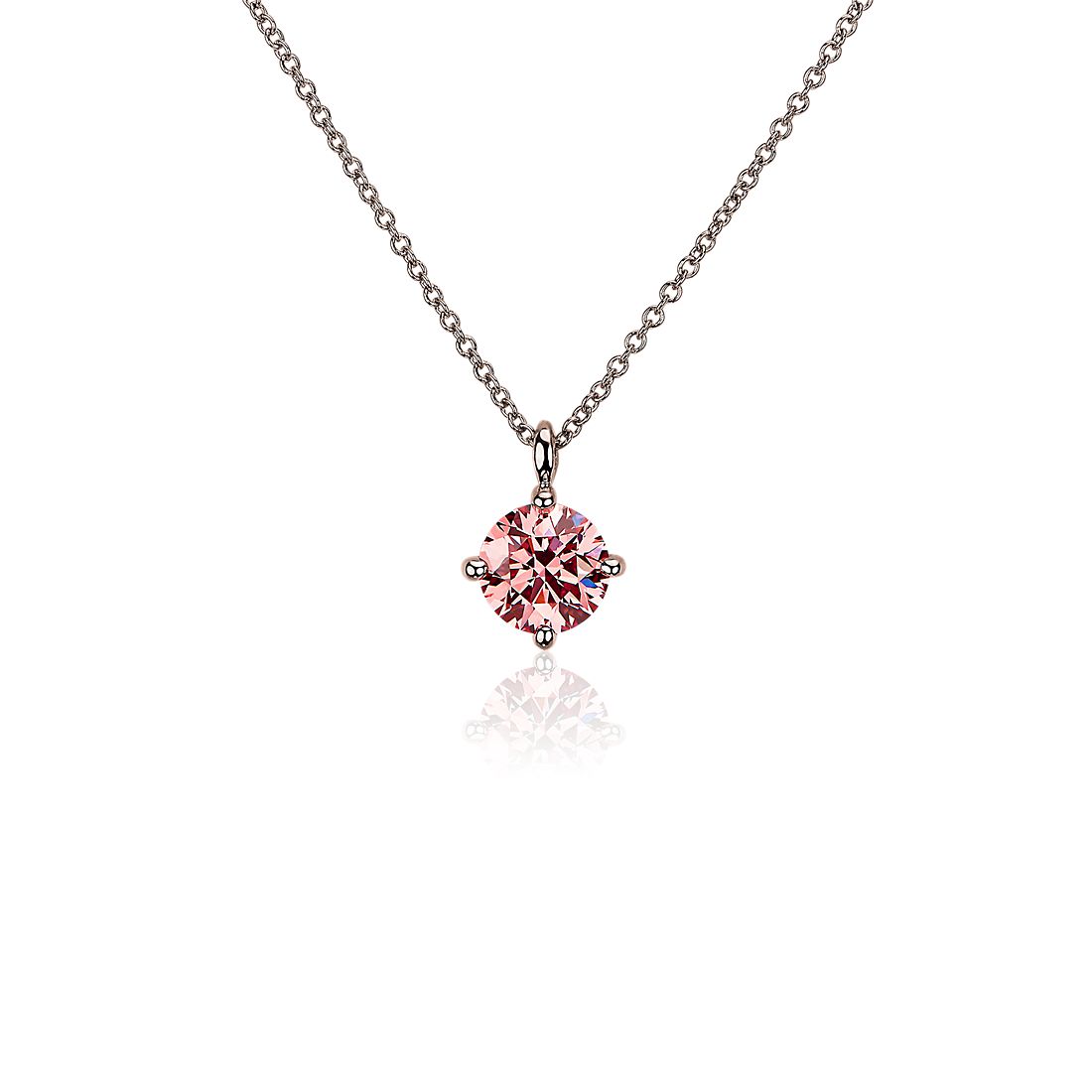 LIGHTBOX Lab-Grown Pink Diamond Round Solitaire Pendant Necklace in 14k Rose Gold (1 ct. tw.)