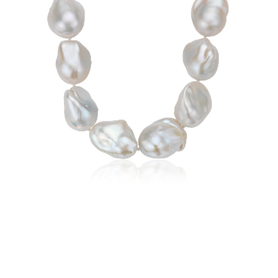 Large Baroque Freshwater Cultured Pearl Necklace in 18k White Gold (20 ...