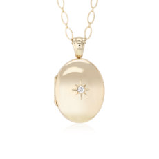 Long Oval Locket with Diamond Accent in 14k Yellow Gold (30")