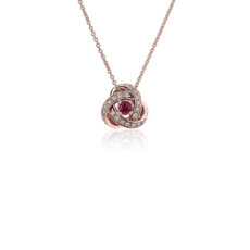 新款 18k 玫瑰金爱之结钻石红宝石项链