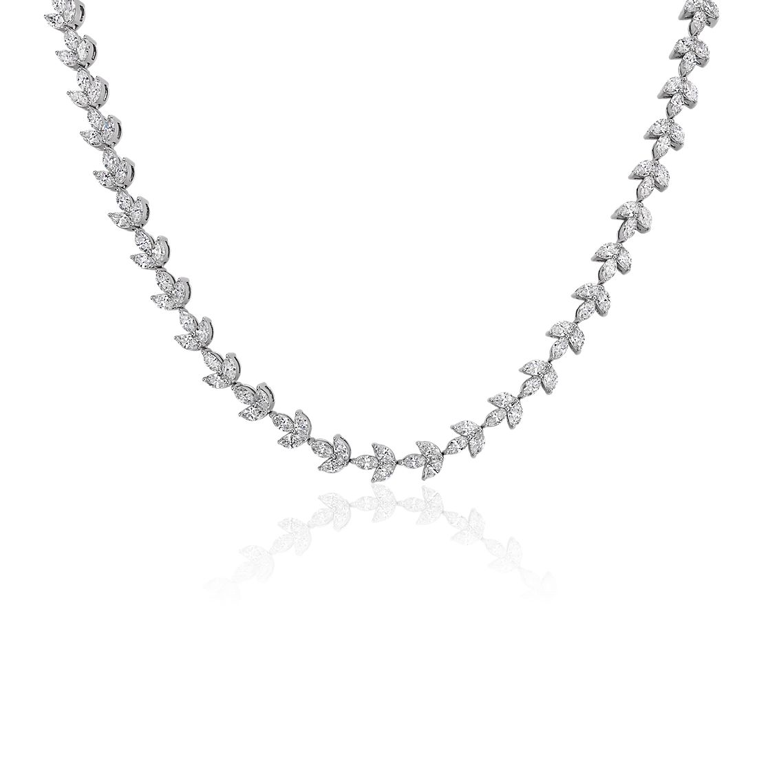 Collar de eternidad de diamantes de talla marquesa y motivo floral en oro blanco de 14 k (11 1/5 ct total)