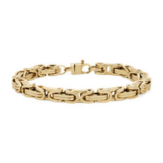 NEW 8&quot; Men&#39;s Byzantine Chain Bracelet in 14k Yellow Gold (7 mm)