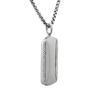 Men's Diamond Border Dog Tag Pendant in 14k White Gold (1/3 ct. tw.)
