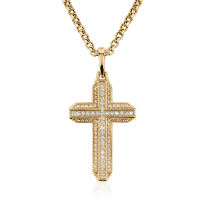 Colgante en forma de cruz de diamantes para hombre en oro amarillo de 14 (5/8 qt. total) | Blue Nile