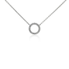Mini Open Circle Diamond Necklace in 14k White Gold
