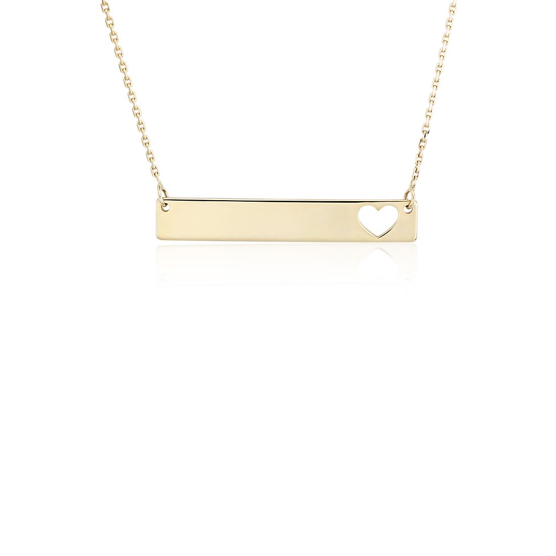 Mini Horizontal Bar Necklace with Heart Cut Out in 14k Yellow Gold