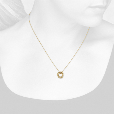 Closeup view of necklace on woman's neck