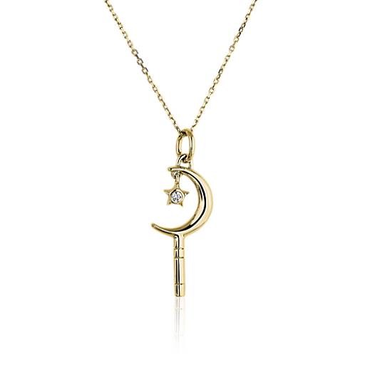 Monica Rich Kosann Mini Crescent Moon Key Charm Pendant in 18k Yellow Gold  | Blue Nile