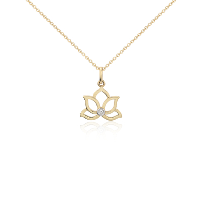 Mini Lotus Diamond Pendant in 14k