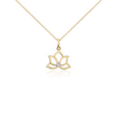 Colgante de diamantes en forma de flor de loto pequeña en oro amarillo de 14 k