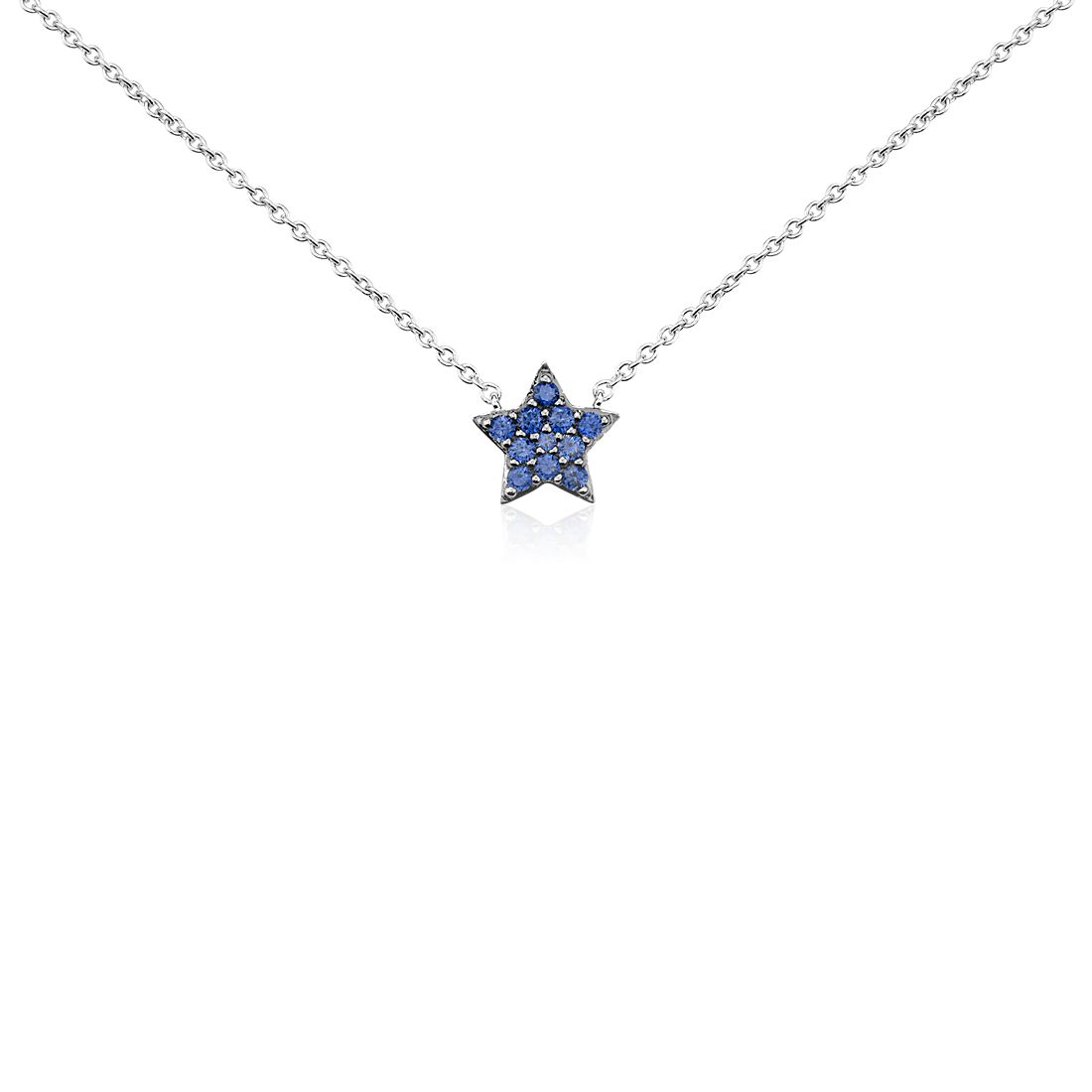 Mini Sapphire Star Pendant in 14k White Gold (1mm)
