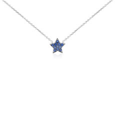 Mini Sapphire Star Pendant in 14k White Gold (1mm)