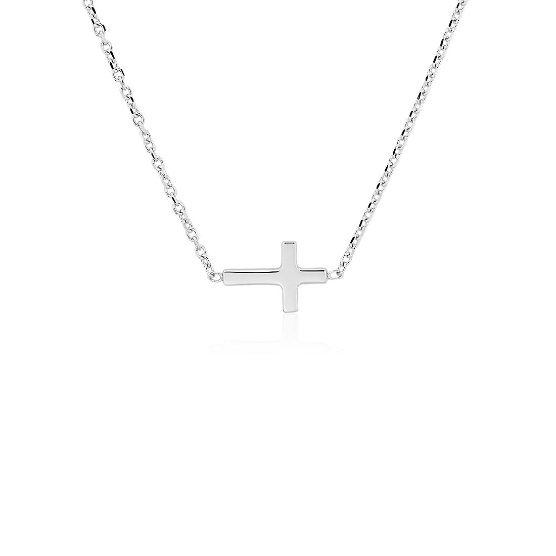 14k White Gold Mini Contemporary Cut-out Cross Necklace Chain 18 Inches