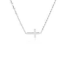 18" Mini Sideways Cross Necklace in 14k White Gold (1.3 mm)