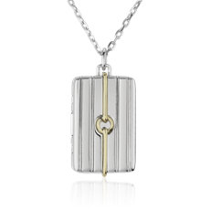 32&quot; Monica Rich Kosann Two-Tone Pinstripe Locket in 18k Yellow Gold and Sterling Silver