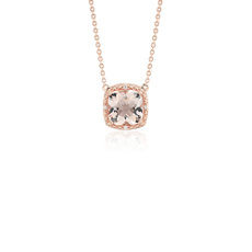 Collar con morganita y halo de diamantes en oro rosado de 14k (8 mm)