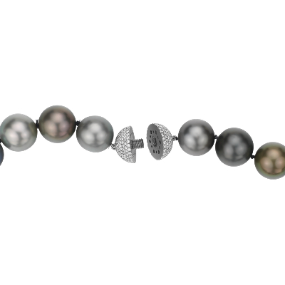 Multi-Color Tahitian Cultured Pearl Strand Necklace with Diamond Clasp in 18k White Gold (14-15.9mm)