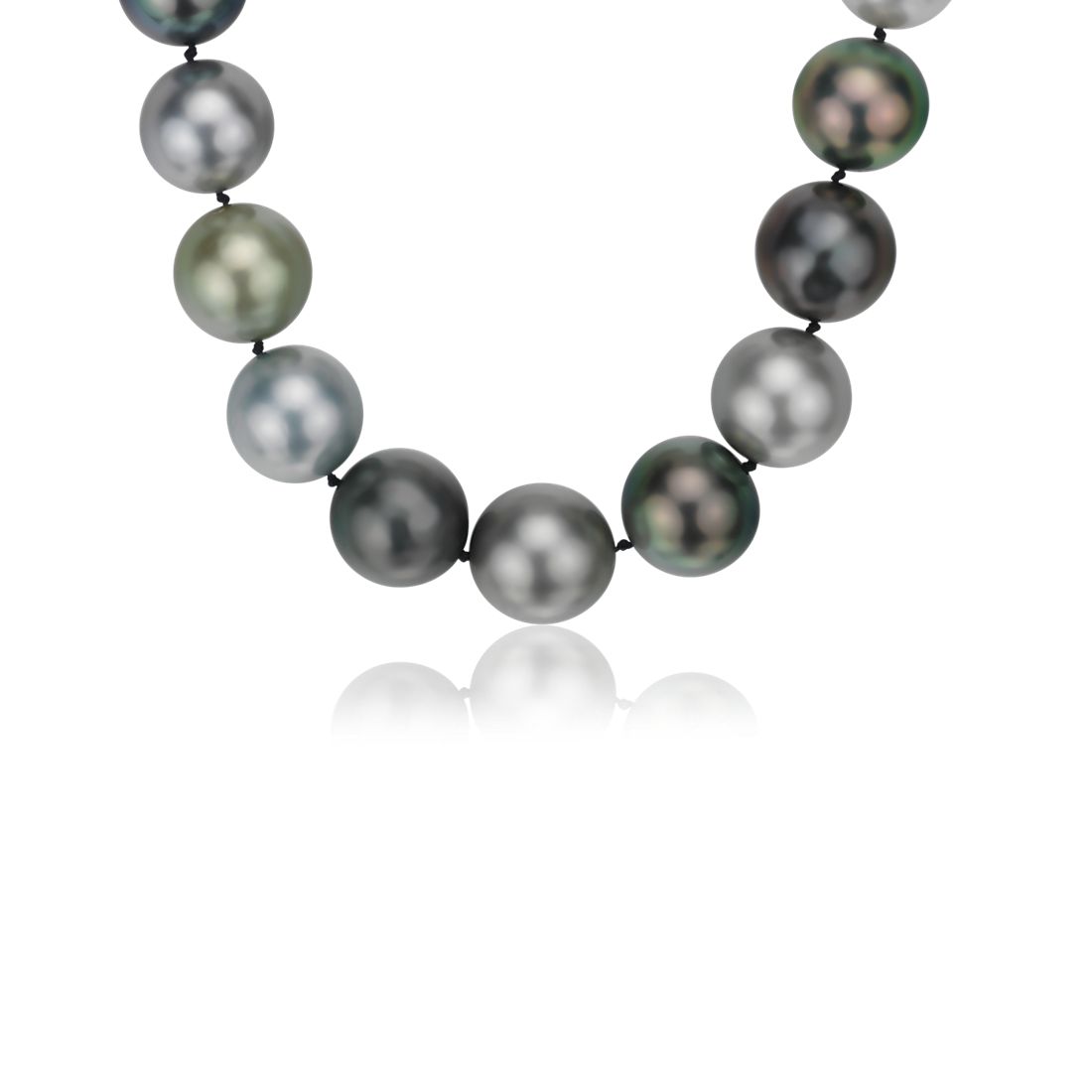 Multi-Colour Tahitian Cultured Pearl Strand Necklace with Diamond Clasp in 18k White Gold (14-15.9mm)