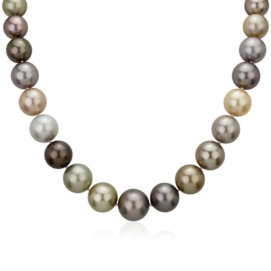 12-15mm Multi-Color Tahitian Pearl Strand Necklace with Diamond Clasp
