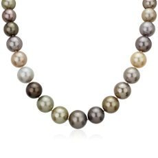 12-15mm Multi-Colour Tahitian Pearl Strand Necklace with Diamond Clasp