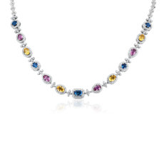 Multicolor Sapphire Alternating Necklace in 14k White Gold