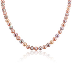 Multicoloured Freshwater Cultured Pearl Strand Necklace with Sterling Silver Heart Clasp
