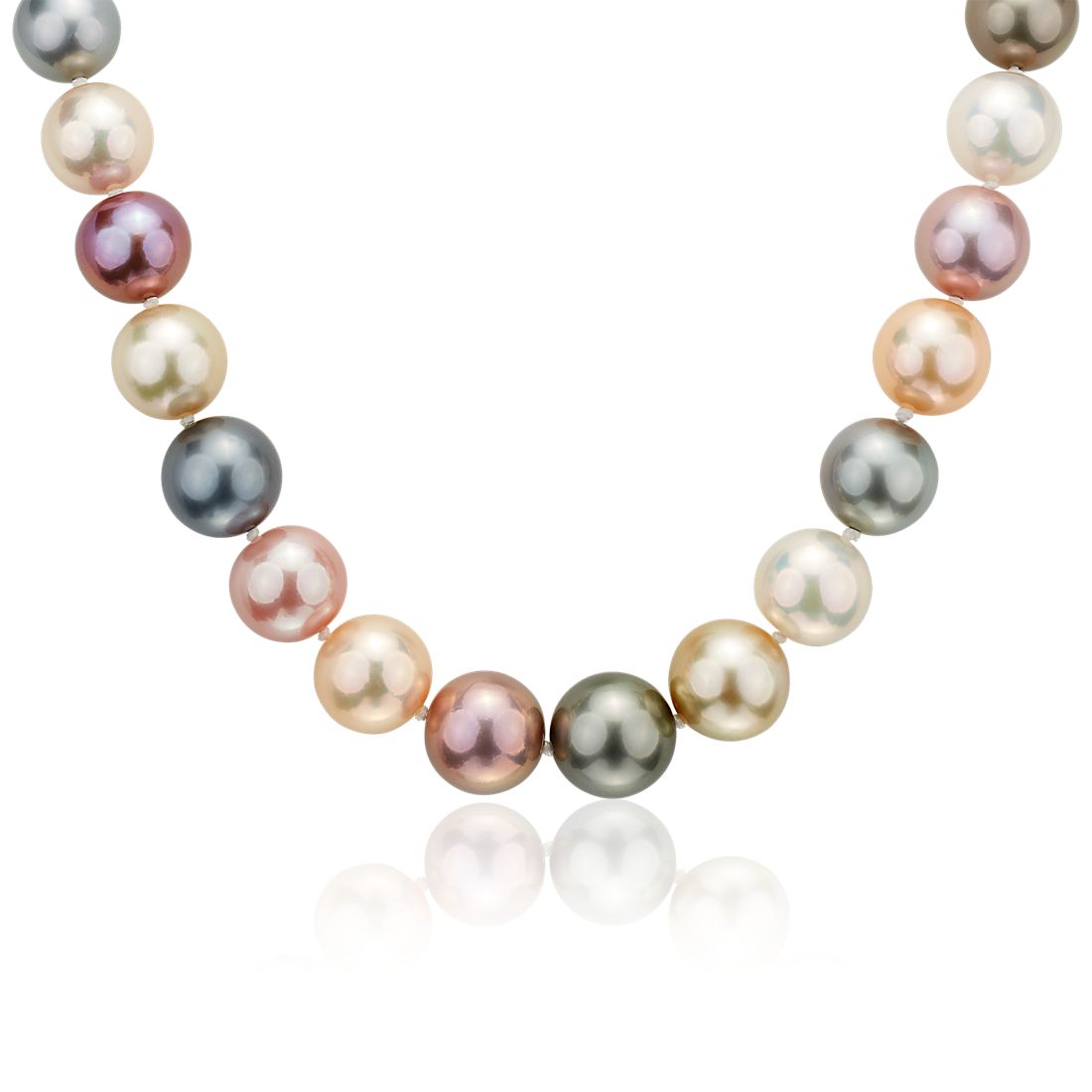 Multicolored Pearl Strand Necklace in 18k White Gold