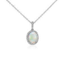 Opal and Diamond Pendant in 14k White Gold (10x8mm)