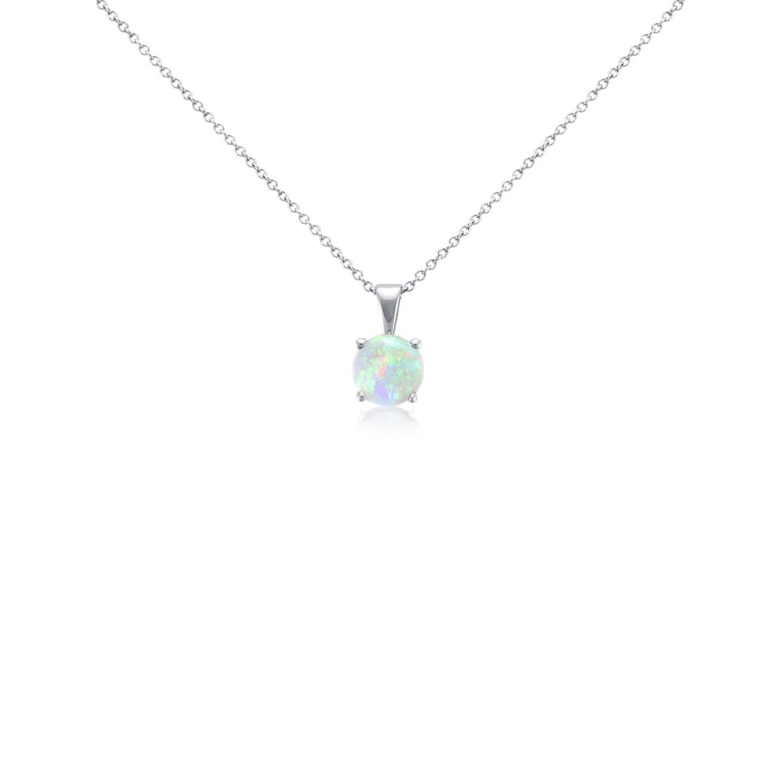 Opal Solitaire Pendant in 14k White Gold (7mm)