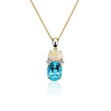 Opal, Swiss Blue Topaz, and White Sapphire Pendant in 14k Yellow Gold