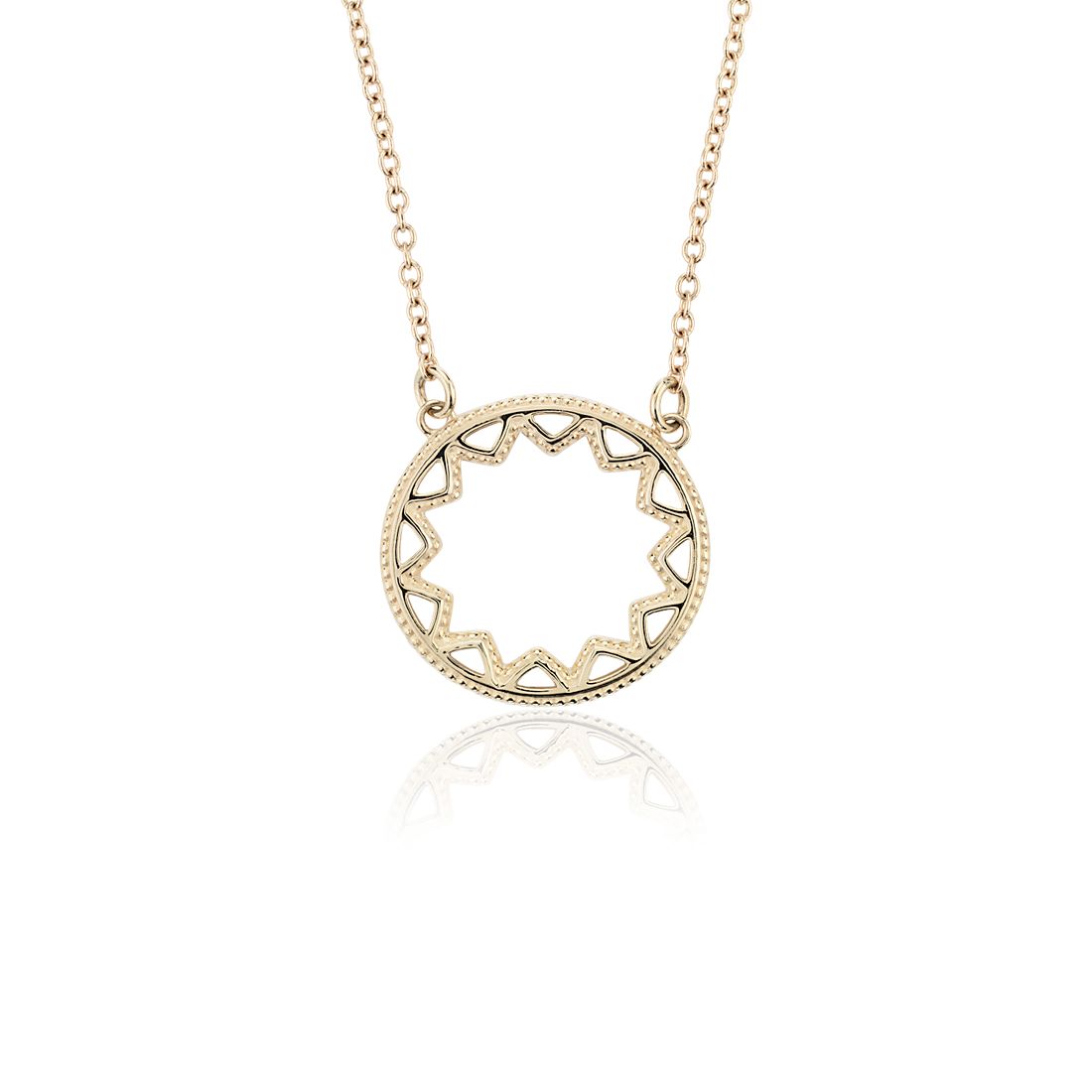 14K Yellow Gold Sun Pendant on an Adjustable 14K Yellow Gold Chain Necklace 