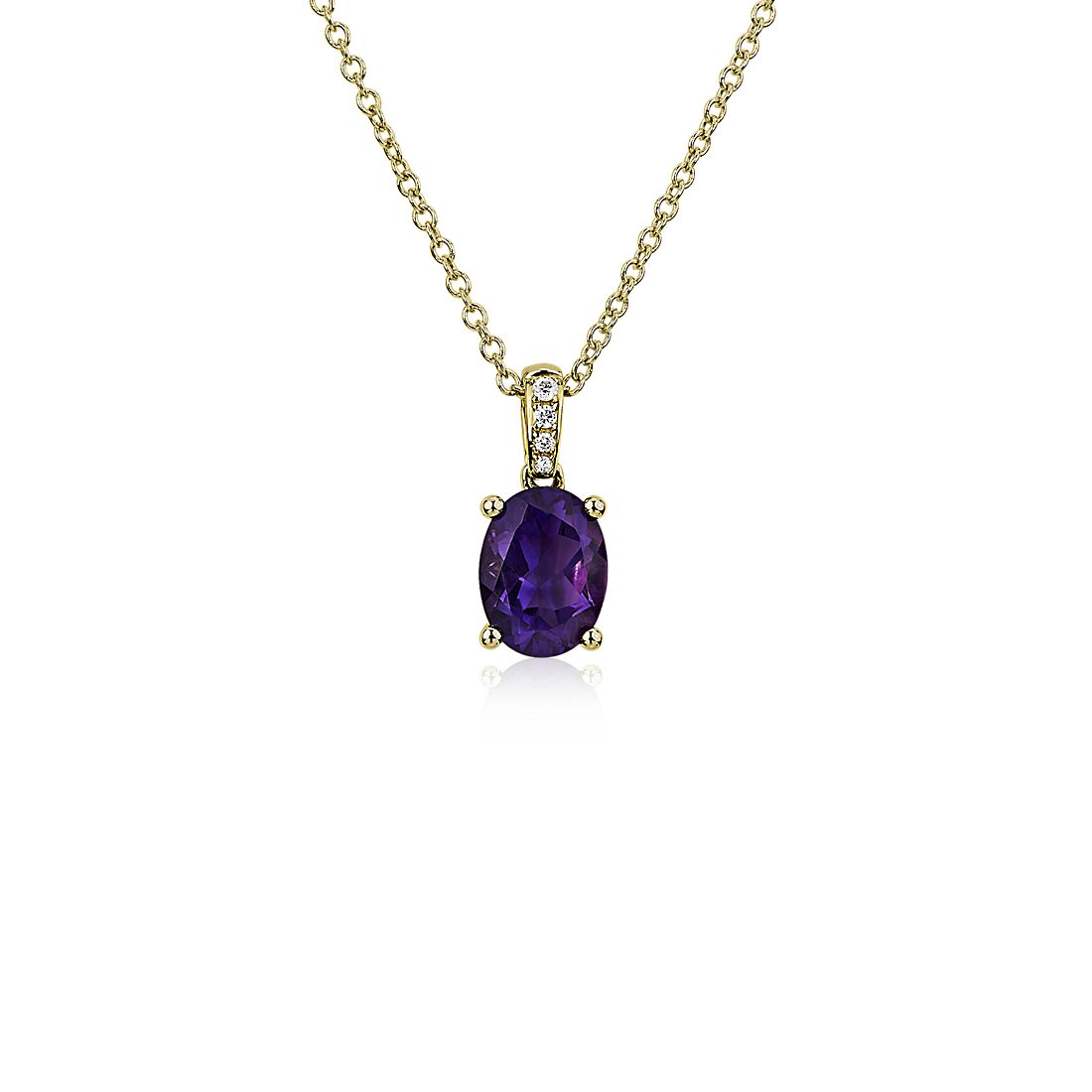 Oval Amethyst and Diamond Pendant in 14k Yellow Gold (8x6mm)