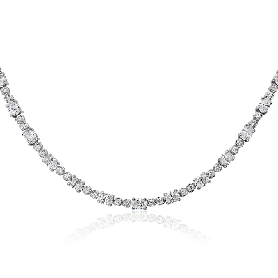 Oval and Round Diamond Eternity Necklace in 14k White Gold (8 1/2 ct. tw.)
