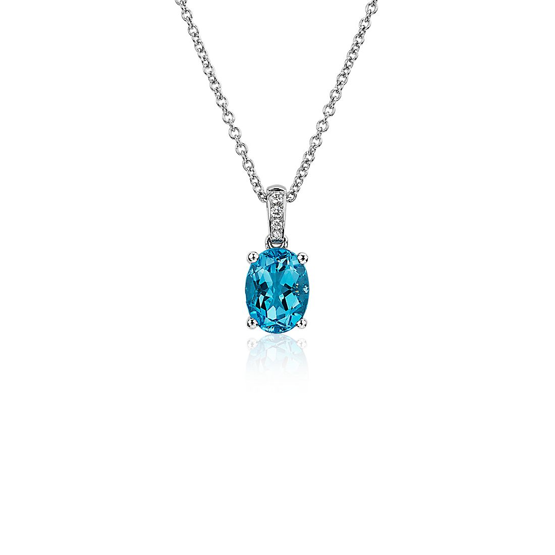 Oval Blue Topaz and Diamond Pendant in 14k White Gold (8x6mm)