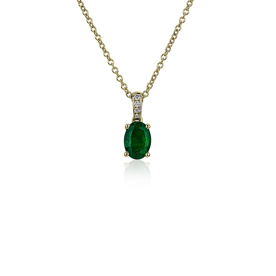 Oval Emerald and Diamond Pendant in 14k Yellow Gold